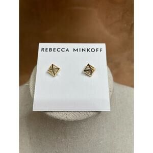 NWT Rebecca Minkoff Minimalist Geometric Gold Tone Square Stud w/ Push‎ Backs